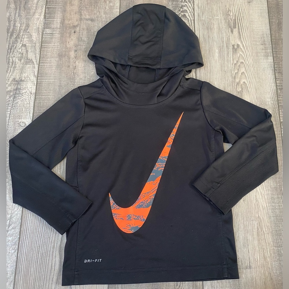 Nike Grey Dri Fit Black Orange Swoosh Logo Long Sleeve Shirts Tee Boy’s Size 5 - Picture 8 of 13